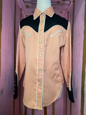 Scully Two-Tone Western Shirt - Peach and Black - Snap Buttons - SM